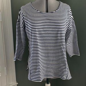 Chico's Cotton Striped Split-Hem Top Navy Stripe L